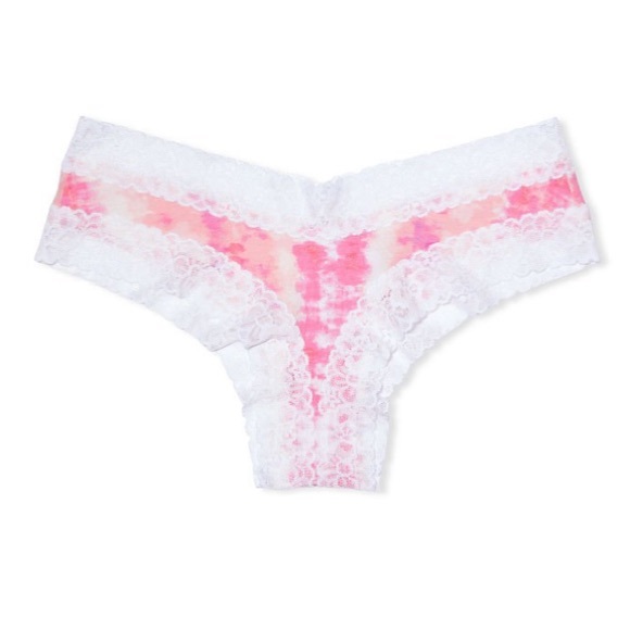 VS VICTORIA'S SECRET Lace Waist Cotton Cheeky Panty Faded Pink Tie Dye S - Picture 3 of 4